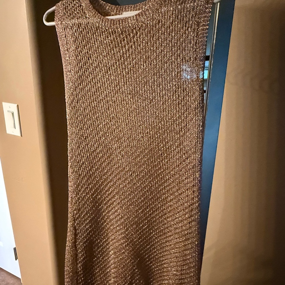 Gold Metallic Mesh Knit Sleeveless Dress